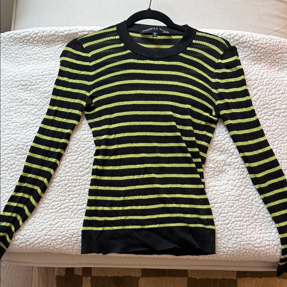 Veronica Beard Black and Green Striped Blouse